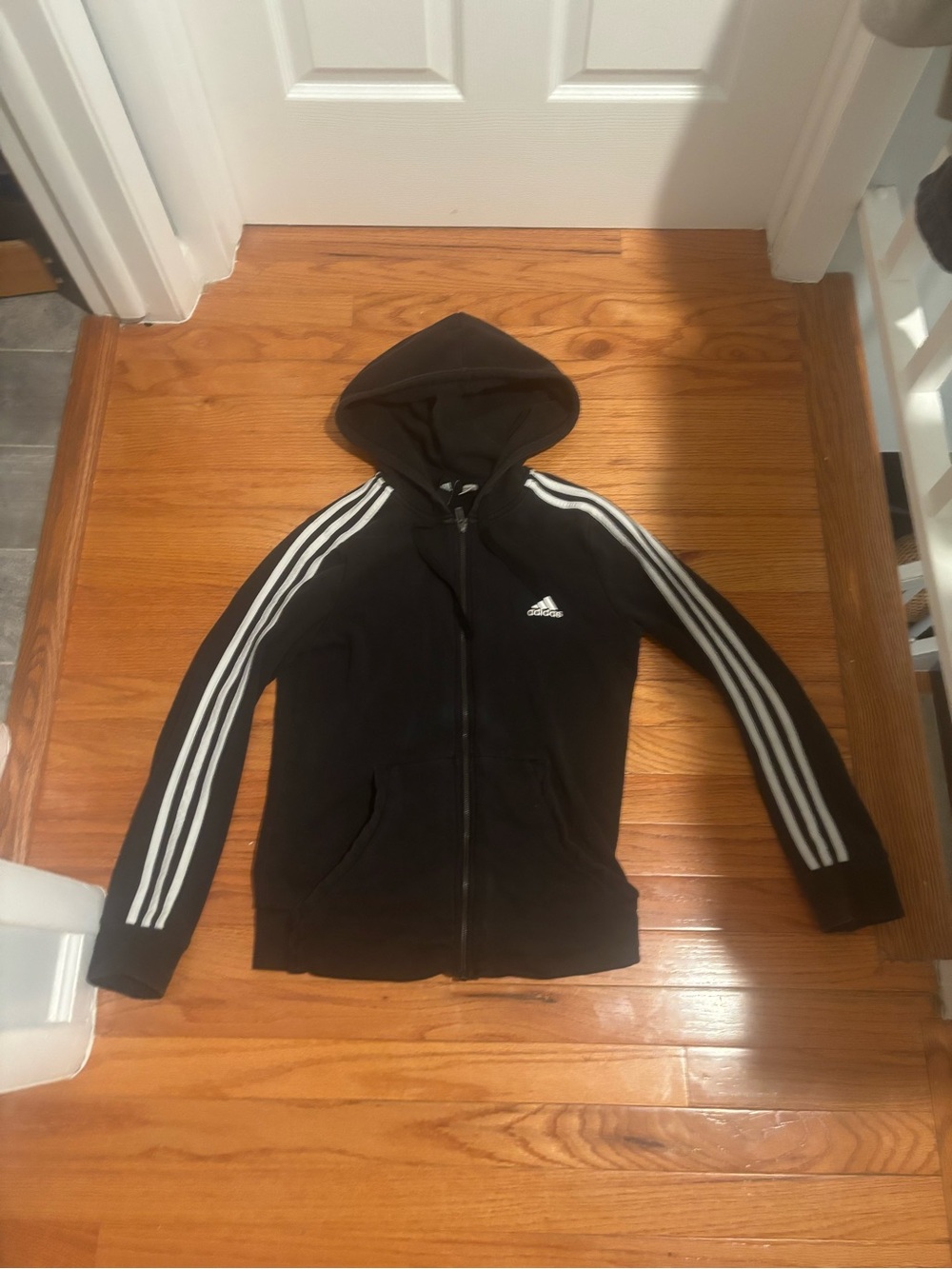 Adidas Black Zip-Up Hoodie with White Three Stripes size small? (read desc)
